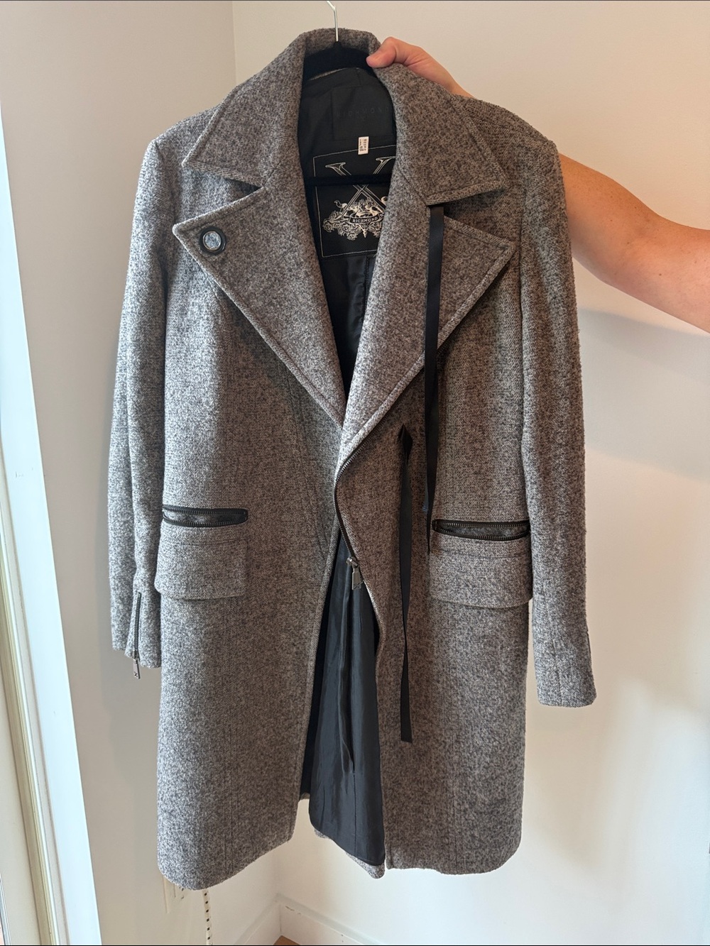 Richmond Gray Wool-Blend Pea Coat with Notch Collar